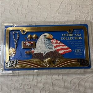 Brass License Plate Frame Set - Gold and Blue